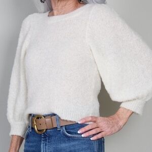Rachel Comey Forbell Boucle Sweater Top Ivory Baby Alpaca Cream XS Puff Sleeve